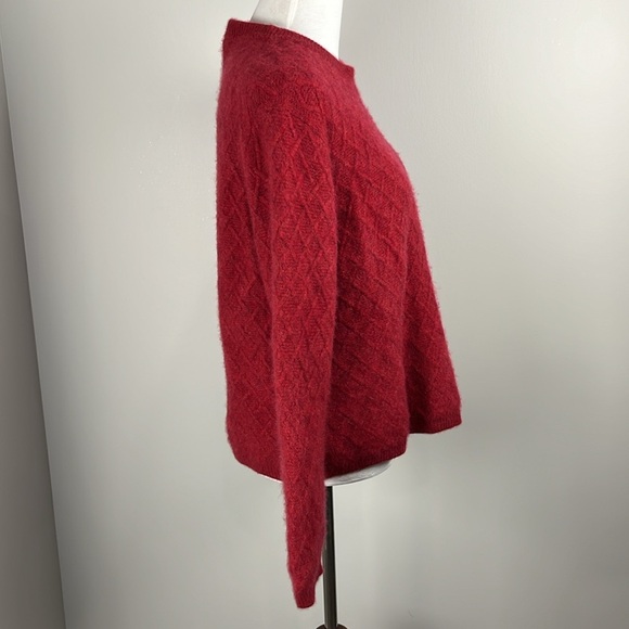 Red 100% Cashmere Diamond Chunky Cable Knit Sweater Sz L Fuzzy Preppy Cozy - Picture 5 of 11